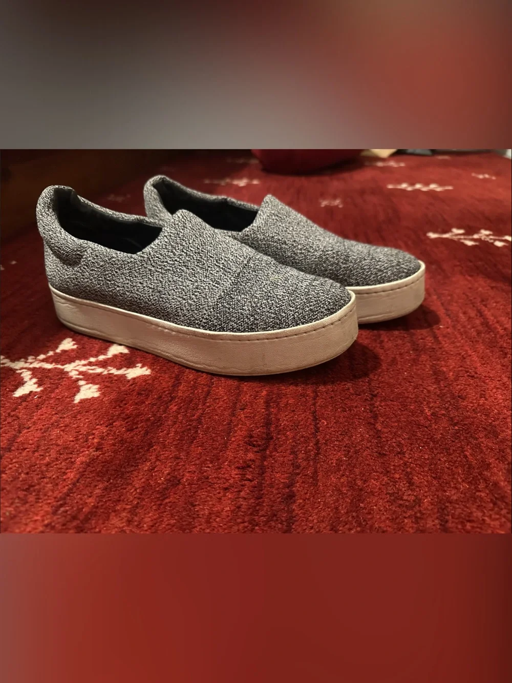 Vince Gray Knit Platform Slip-On Sneakers with White Sole